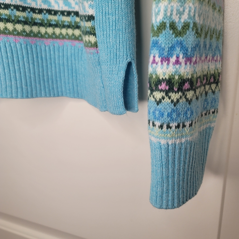Talbots Light Blue Multi-Pattern V-Neck Sweater - Picture 6 of 6